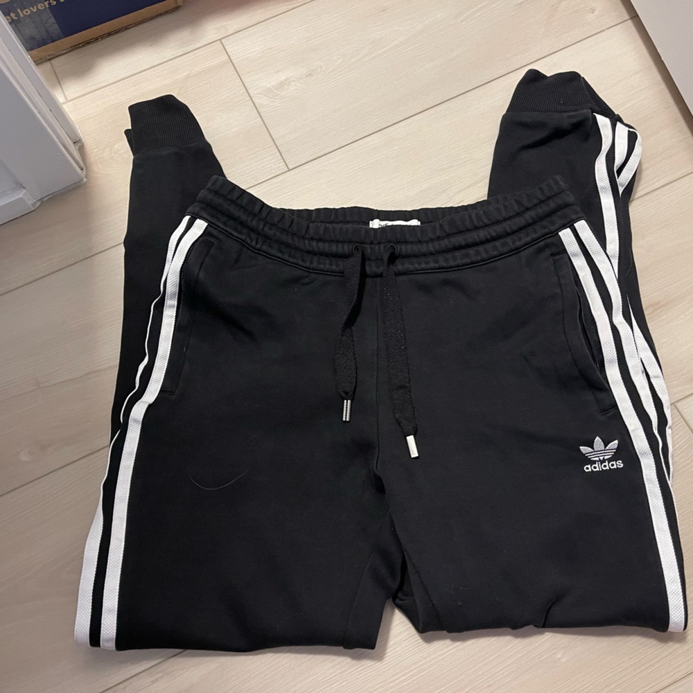 Adidas Kids Black Joggers with White Stripes